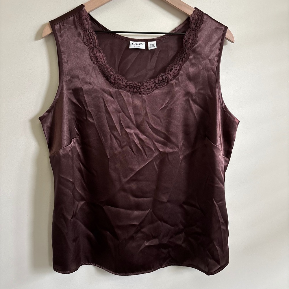 Cato Woman Brown Satin Lace Trim Tank Top Sleeveless Camisole Plus Size 14/16W